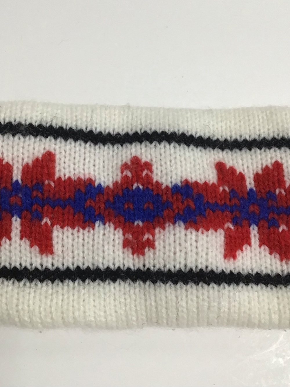 Fair Isle Ski Headband Red Blue Knit Acrylic Snowflake Snowboard Vintage Unisex - Picture 2 of 7